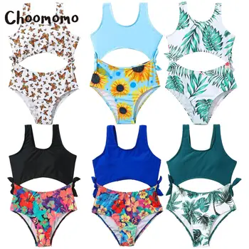 Choomomo Lapsed Tüdrukud 130-160 ujumispüksid Flora Leht on Trükitud Üks Töö Varrukateta Swimwears Külje Bowknot Cut-outs Beachwear