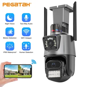 PEGATAH 4MP, Wifi, Kaamera, Dual Lens Julgeoleku Kaitse, Veekindel Turvalisuse CCTV Video Valve Kaamera Kerge Häire IP Kaamera