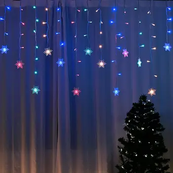 Lumehelbed LED Kardin String Tuled 3,5 M Jõulud Akna Kardina Valgus Pistik 8 Režiimid Uus Aasta 2024 Home/Pulm Teenetemärgid