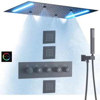 Matte Black Rain Dušš Süsteemi Set14 X 20 Tolline Suur Vannituba LED Dušš Juht Messing Luksus Termostaadiga Segisti Sõnum Prits