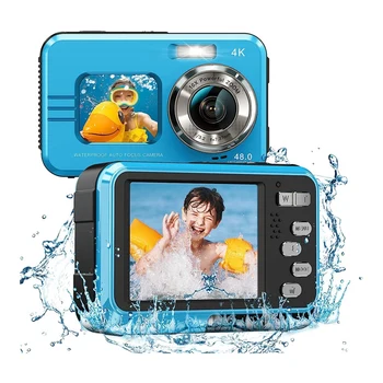 4K Veekindel Kaamera 16X Digitaalne Suum Digitaalne Kaamera, Dual-Ekraanid, Selfie 48MP Snorkeling Lapsed