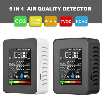 Multifunktsionaalne 5in1 CO2 Mõõtja Digitaalne Temperatuuri-Niiskuse Tester Süsinikdioksiidi TVOC HCHO Detektor õhukvaliteedi Monitor