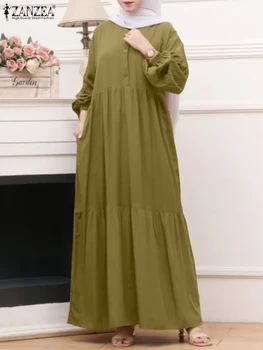 2023 ZANZEA Naiste Elegantne Musliin seal kaftan Kleit Vintage Islami Riided Rüü Femme V-Kaelus Pikk Varrukas Dubai Türgi Pikk Sundress