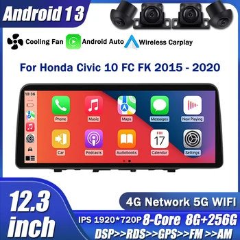1920*720 Honda Civic 10 FC FK 2015 - 2020 Android 13 Multimeedia Mängija, Audio-ja GPS-Navigation Stereo Traadita Carplay