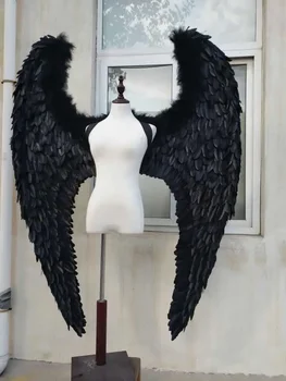 Kõrge kvaliteediga Must Kurat ingli tiivad Cosplay kostüüm rekvisiidid Täiskasvanud suur catwalk tiivad Kostüüm cosplay show pere kogumine