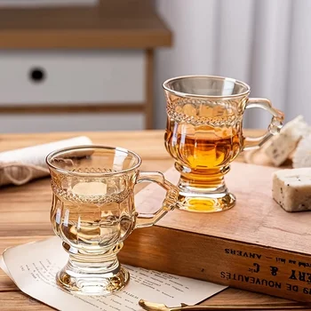 1tk Latte Kohvi Tass Käepide Amber Vintage Klaasist Tassi Veini Pokaalilaadse, Külm Jook Tassi, tarberiistad