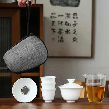 Portselan Teenuse Gaiwan Tee Tassid Kruus teetseremoonia Teekann Hiina Kaasaskantav Kung Fu Travel Tee Komplekt Keraamiline Teacup Filter