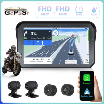 Mootorratta Carplay Veekindel 1080P 5 tolline WiFi Traadita Android-Auto DVR Jälgida Kriips Cam GPS Navigation TPMS