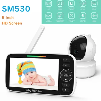 SM530 5 tolline HD Baby Monitor IPS poolitatud Ekraanil 4000mAh Aku, Video Suurendus Öise Nägemise Kaamera Ja Heli Lullabies Remote PTZ