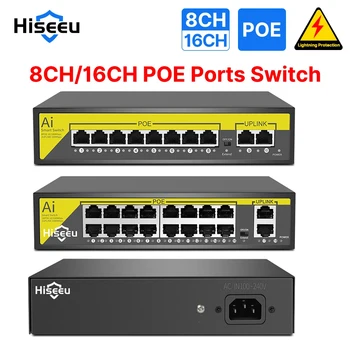 Hiseeu 8/16 Sadamate POE Switch, 48V Ethernet 10/100Mbps IP Kaamera/CCTV Turvalisus Kaamera Süsteem/Wireless AP jalga IEEE 802.3 af/kell