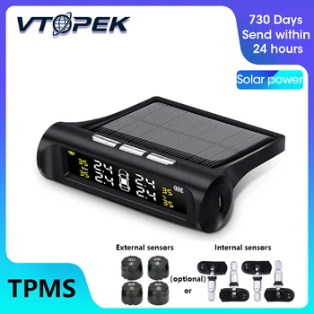 Vtopek Smart TPMS Auto Rehvi Rõhu Monitor Süsteemi 4 Rõhu Andurid Temperatuuri Hoiatus Päikeseenergia Traadita Ühendus
