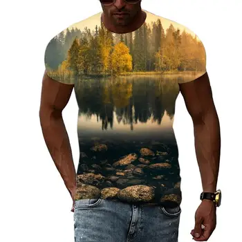 Suvel Vaba aja veetmise Mägede Ja Põldude Muster Meeste T-särk, Hip-Hop 3D Print Isik Rod Kaela Lühikesed Varrukad Moe Riided