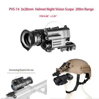 PVS14 Kiiver Night Vision Monocular Reguleerimisala Vaatamisväärsusi 3x28mm koos kronsteini 200m Vahemik Infrapunane NVG Kaitseprillid Taktikaline Jahindus
