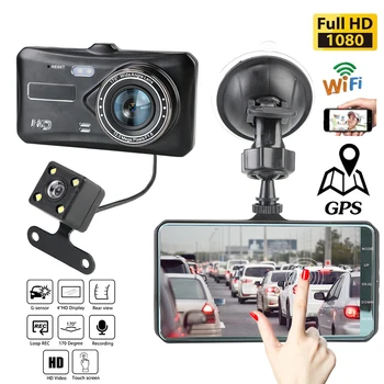 Car DVR WiFi Full HD 1080P Kriips Cam tahavaate Sõiduki Kaamera, videosalvesti Öise Nägemise Auto Dashcam GPS Logger Auto Tarvikud