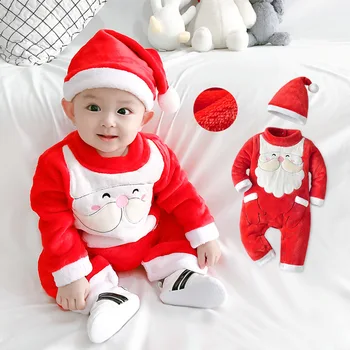 Beebi kombekas Jõulud laste riided sametist ja müts baby sügisel ja talvel riided Santa Claus versioon romper