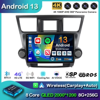 Android 13 CarPlay Auto Auto raadio Toyota Highlander 2007-2013 Multimeedia Video mängija 4G LTE GPS Navi Autoradio 2Din Stereo